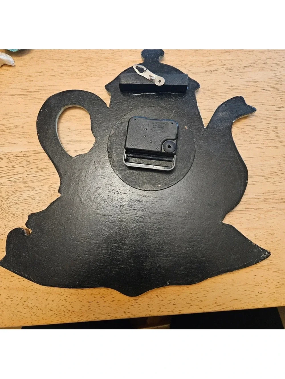 Vintage Teddy Bear Teapot Wall Clock Decor Hand Painted 10x11 Quartz Wood